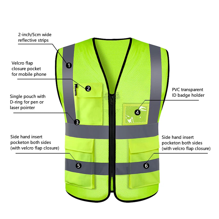 Safety High Visibility Vest Adjustable Security Vests Traffic Night Outdoor for Running Cycling Sports