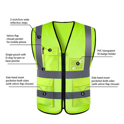 Safety High Visibility Vest Adjustable Security Vests Traffic Night Outdoor for Running Cycling Sports